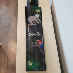 Costa Rica Souvenir Fabric Gift Wine Bottle Bag Sloth Parrot Tropical Flowers